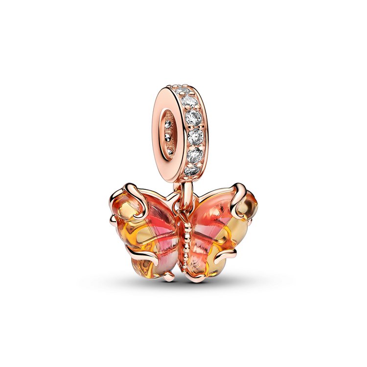 Bead - Rosé vergoldet- Glas Schmetterling