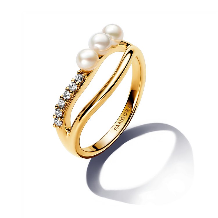 Ring 54 - vergoldet - Doppelband Perle