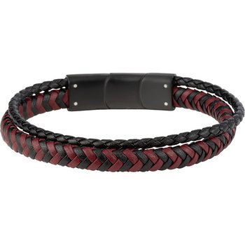 Armband 21 - Leder Stahl - schwarz rot - doppelt