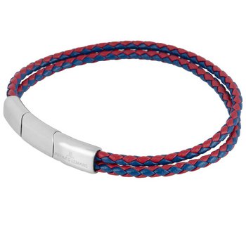 Armband 21 - Leder Stahl - blau rot - doppelt