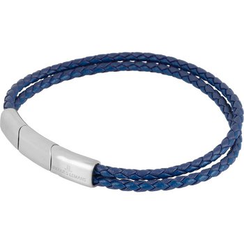 Armband 21 - Leder Stahl - blau - doppelt
