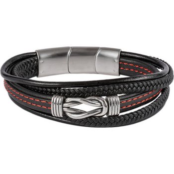 Armband 20 - Leder Stahl - schwarz rot- sechsfach