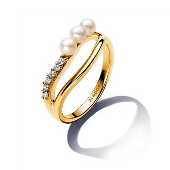 Ring 52 - vergoldet - Doppelband Perle